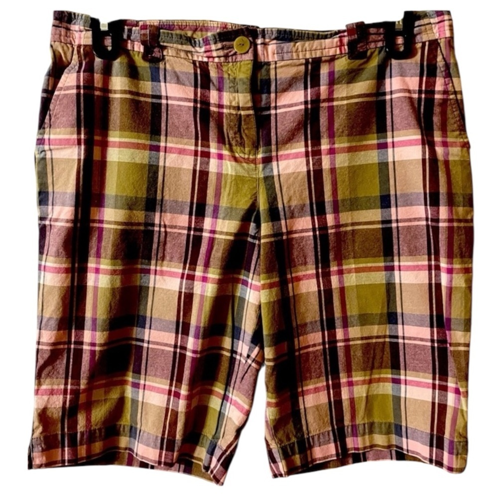 Liz & Co Bermuda Shorts, Plaid, Sz 14, Stretch, Cotton, Pockets​, Preppy